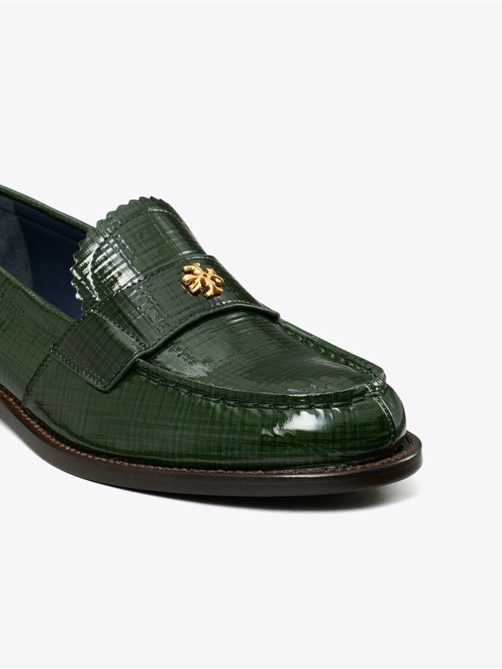 Tory Burch Textured Patent Leather Classic Loafers Dark Everglade Green size 10M - Picture 2 of 16